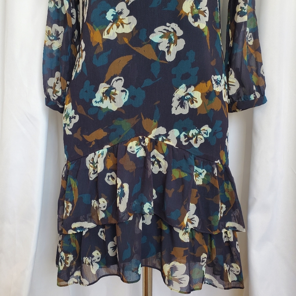 CAbi Pirouette Floral Semi Sheer Long Sleeve Tiered Dress Style 3460 Size XS - Picture 4 of 12